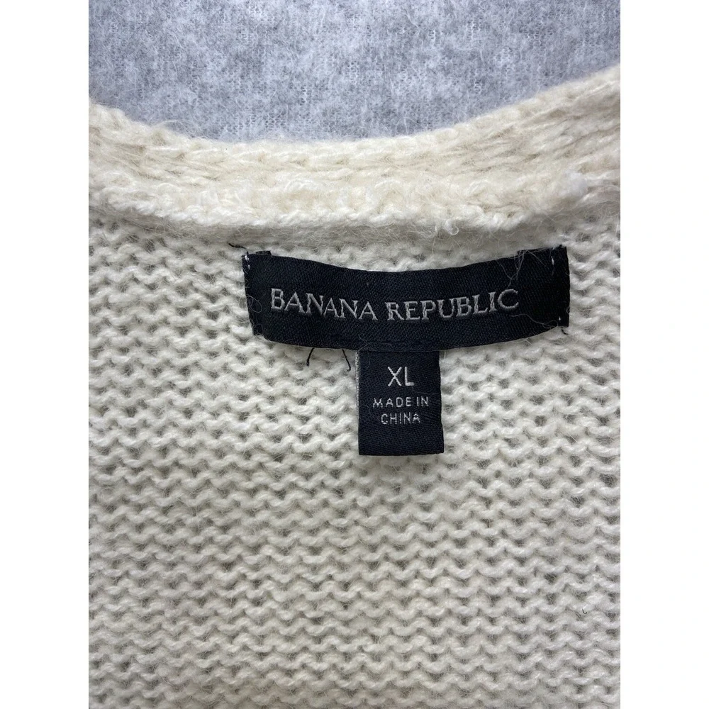 Banana Republic Cardigan Mens XL White Alpaca Wool Open Front Knit Sweater